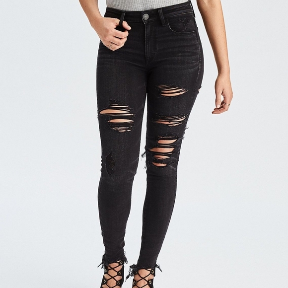 American Eagle Outfitters Denim - American Eagle black distressed hi rise jeggings